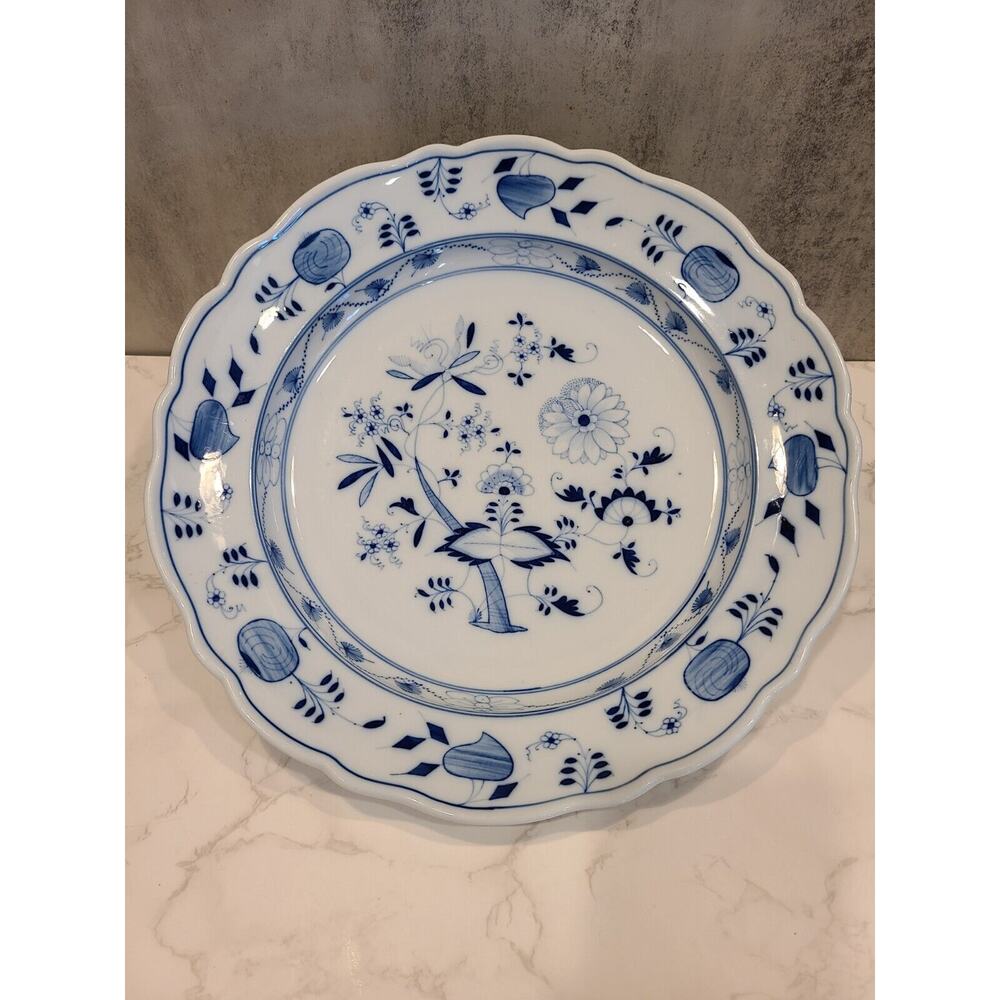 Antique COLLN MEISSEN 1 Sword Mark BLUE ONION Chop Plate Platter 13.5" GERMANY